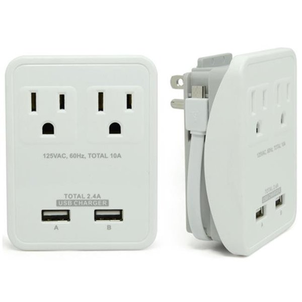 Rnd Accessories RND Accessories Compact Power Station 2.4 Amp Dual Ports; 2 AC Outlet Wall Charger With 7 in. Micro USB Cable - White RND-WPT221-W